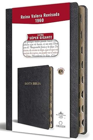 BIBLIA REINA VALERA REVISADA 1960 LETRA SÚPER GIGANTE, SÍMIL PIEL NEGRO CON ÍNDICE / SPANISH BIBLE RVR 1960 SUPER GIANT PRINT, BLACK LEATHERSOFT W/ THUMB